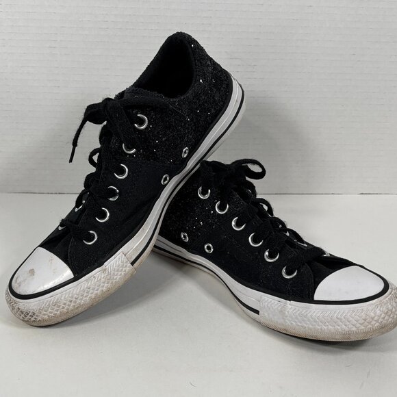 Converse Black Glitter Low Top Sneakers Size 8 - Picture 1 of 5